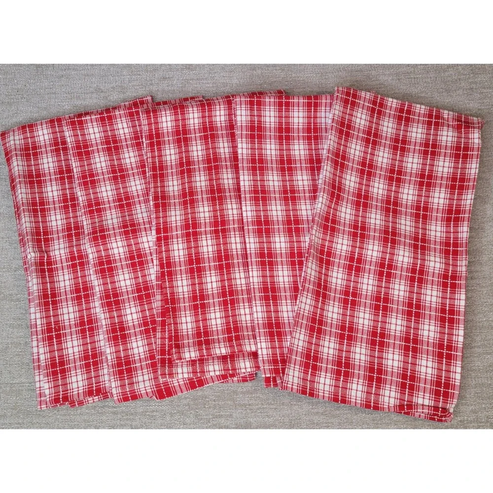 Crate & Barrel Dishtowel Red White Plaid Cotton Set of 5 Cotton‎ New Old stock